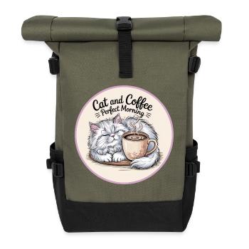 Katze und Kaffee ist alles was ich brauche - Rolltop Rucksack - Olive/Schwarz - Vorne