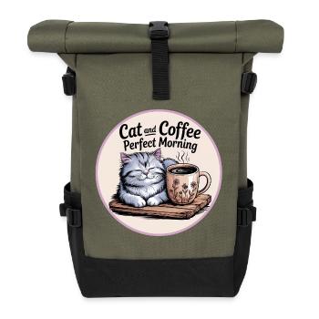 Katze und Kaffee ist alles was ich brauche - Rolltop Rucksack - Olive/Schwarz - Vorne