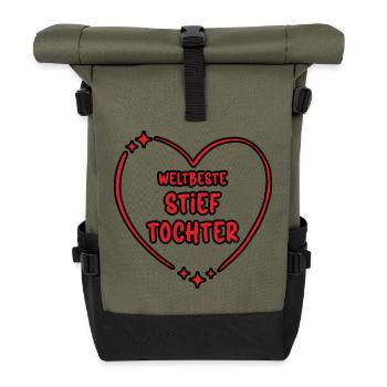 Weltbeste Stieftochter Stiefkind Herz Bonuskind - Rolltop Rucksack - Olive/Schwarz - Vorne