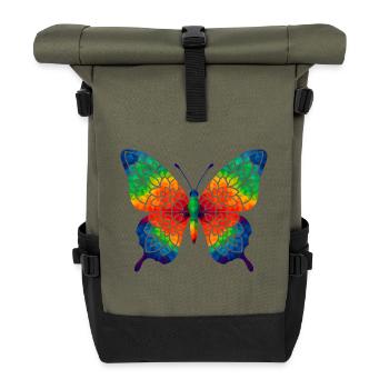WPAP Stil Tiere - Schmetterling - Rolltop Rucksack - Olive/Schwarz - Vorne