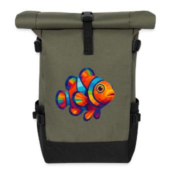 WPAP Polygon Stil Tiere - Clownfisch - Rolltop Rucksack - Olive/Schwarz - Vorne