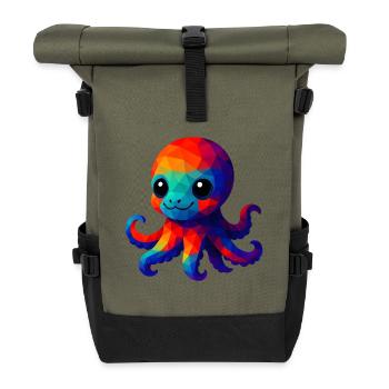 WPAP Polygon Kawaii Stil Tintenfisch Tiere - Rolltop Rucksack - Olive/Schwarz - Vorne