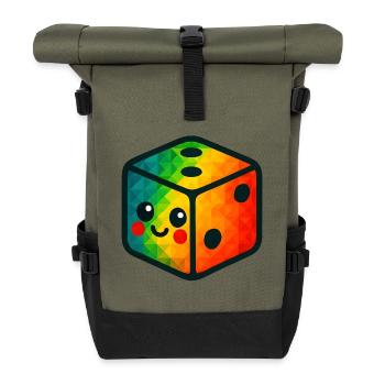 WPAP Polygon Kawaii Style Baby Toy Cube - Roll Top Backpack - olive/black - Front