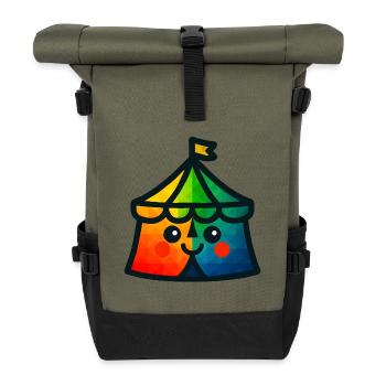 WPAP Polygon Kawaii Stil Baby Spielzeug Zirkuszelt - Rolltop Rucksack - Olive/Schwarz - Vorne