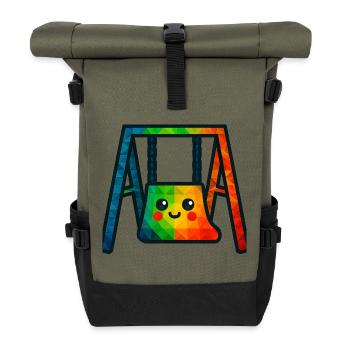 WPAP Polygon Kawaii Stil Baby Spielzeug Schaukel - Rolltop Rucksack - Olive/Schwarz - Vorne