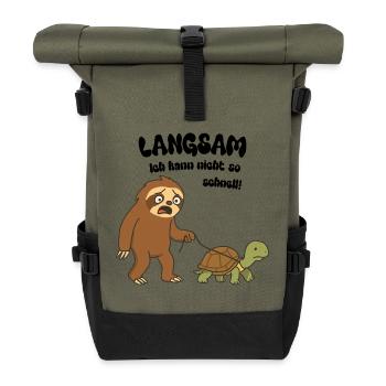 Faultier & Schildkröte - Langsam, nicht so schnell - Rolltop Rucksack - Olive/Schwarz - Vorne