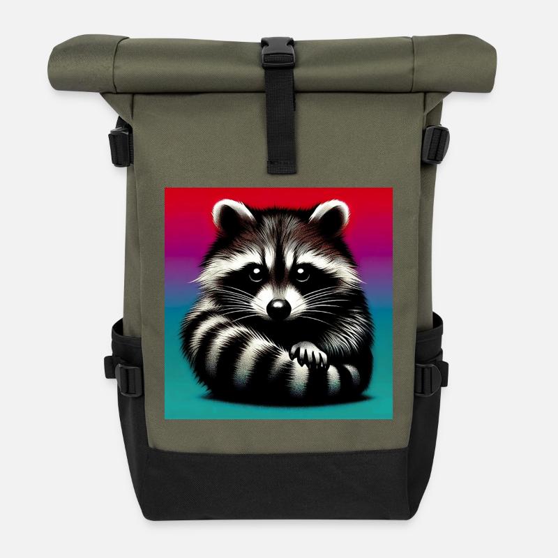 Waschbär - Rolltop Rucksack - Olive/Schwarz