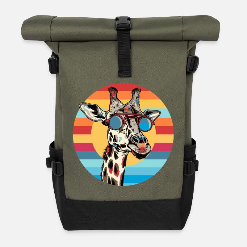 Giraffenbild mit Sonnenbrille - Rolltop Rucksack - Olive/Schwarz