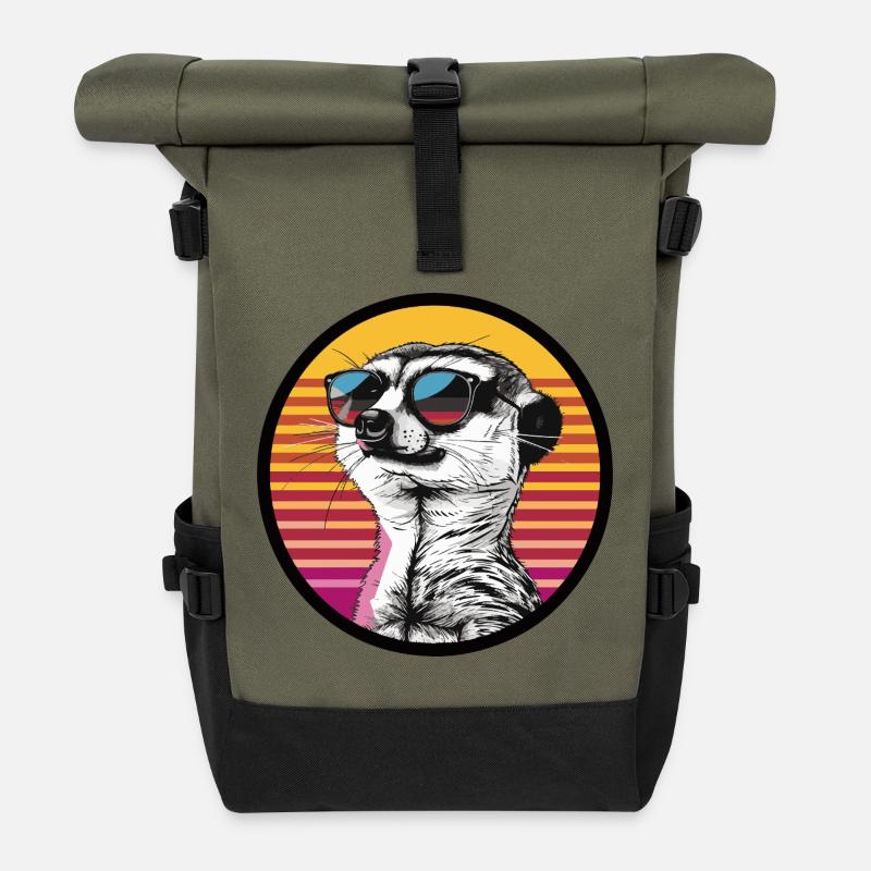 Wiesel in Retro Sonnenbrille - Rolltop Rucksack - Olive/Schwarz