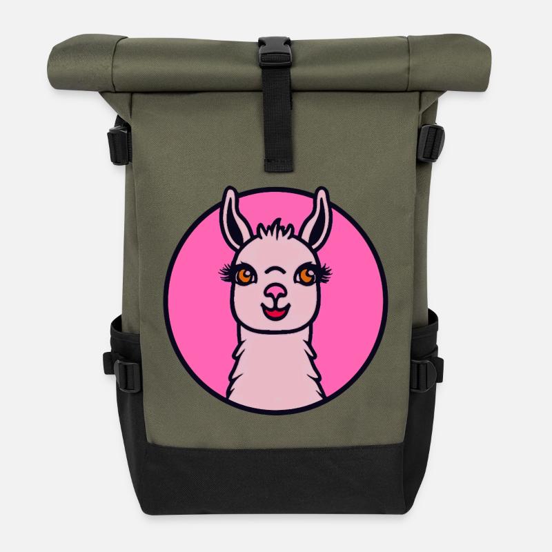 Pink Lama - Roll Top Backpack - olive/black