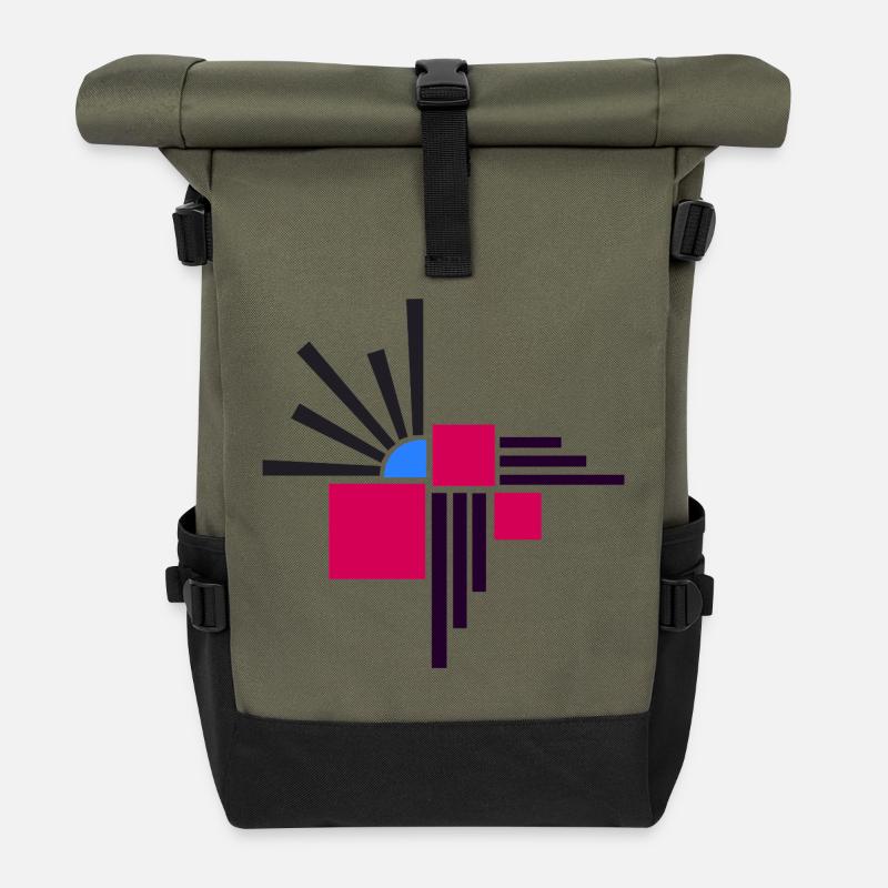 Abstract composition by Cean - Roll Top Backpack - olive/black