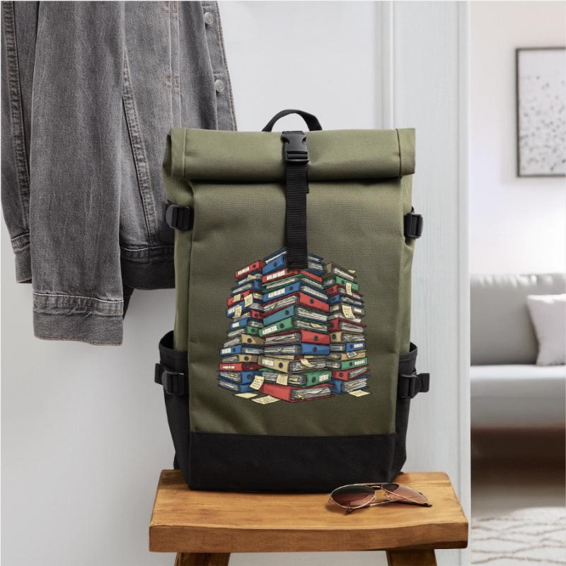 Folder Stack Office Chaos Roll Top Backpack
