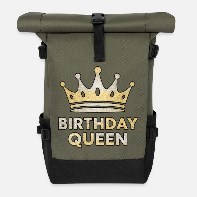 Birthday Queen – Glitter Crown Design - Roll Top Backpack - olive/black