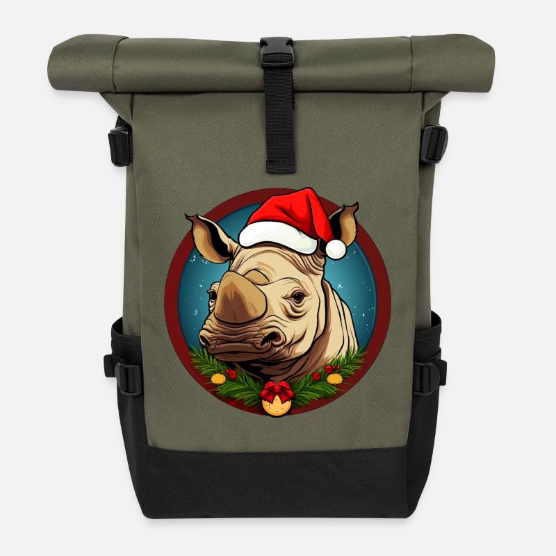 Rhinos Christmas - Roll Top Backpack - olive/black