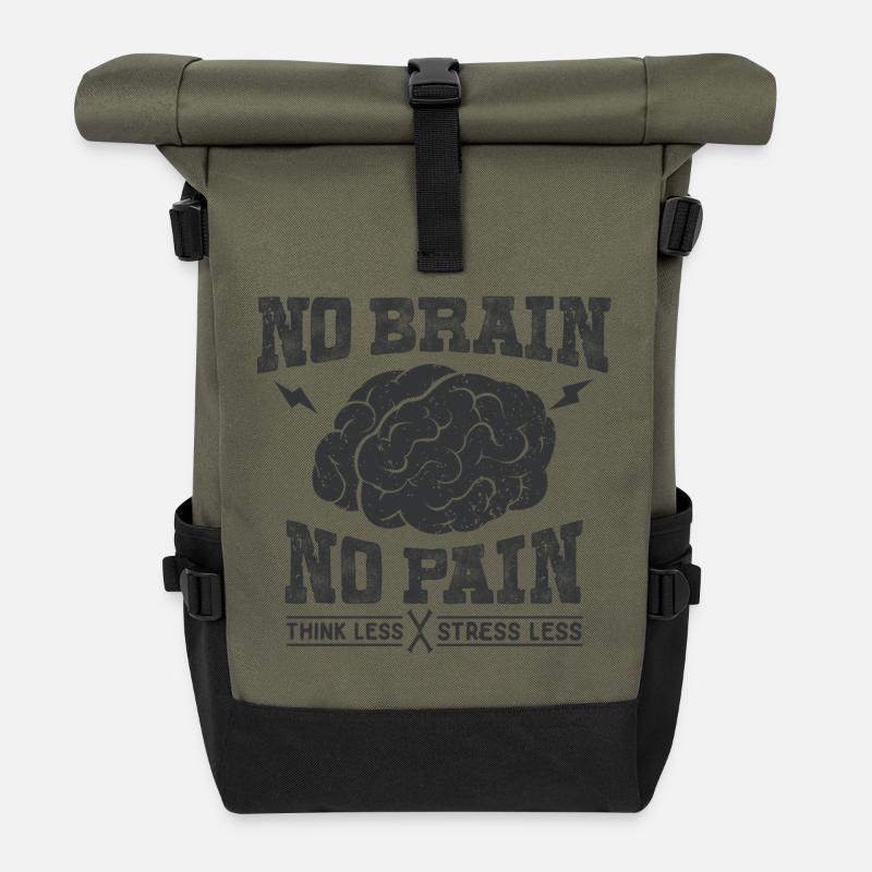 No Brain No Pain - Roll Top Backpack - olive/black