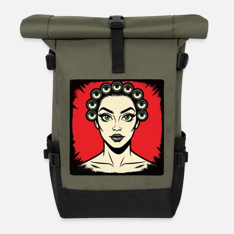 I SEE YOU - nice people - Roll Top Backpack - olive/black