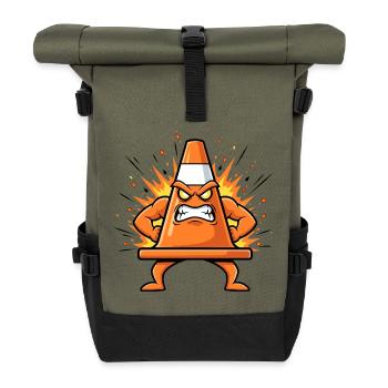 Angry Cone Cartoon - Roll Top Backpack - olive/black - Front