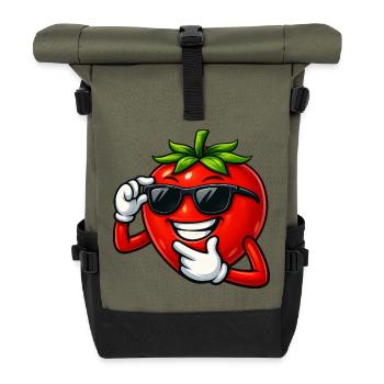 Cool Cartoon Tomato Comic Vegetable Fun - Roll Top Backpack - olive/black - Front