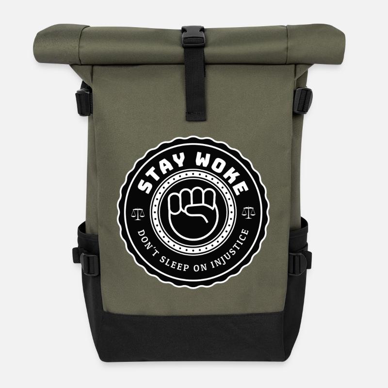 Bleib woke sozialer Sorgemacher - Rolltop Rucksack - Olive/Schwarz