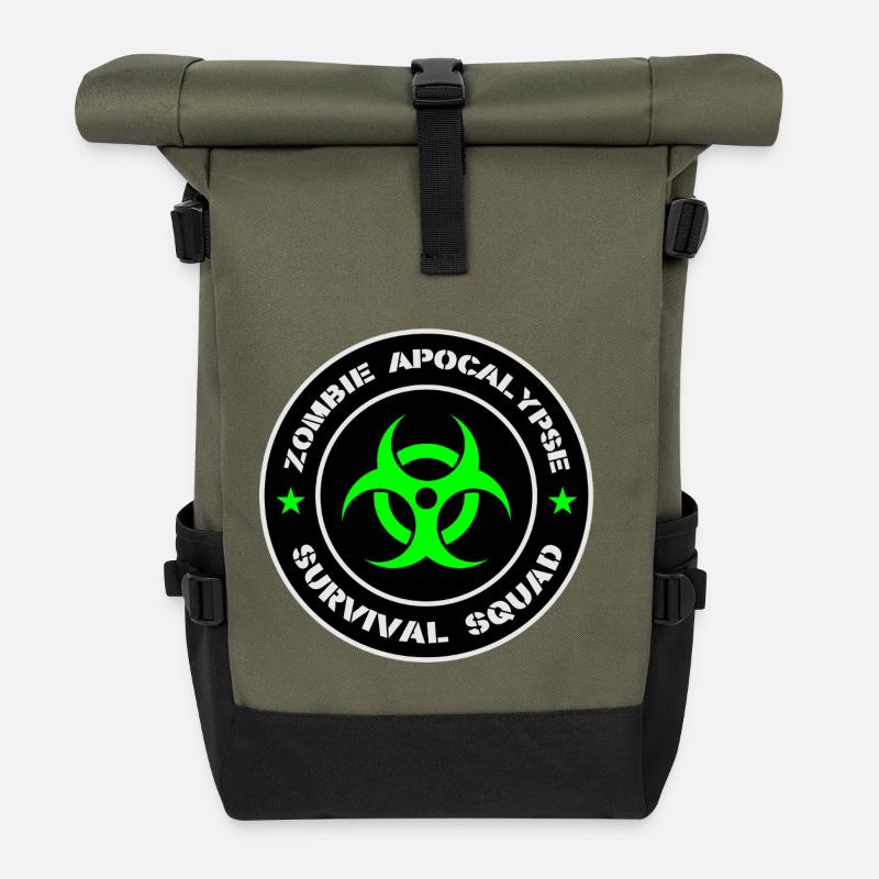 Zombie Apocalypse Survival Squad - Roll Top Backpack - olive/black