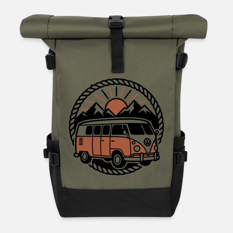Célèbre Retro Vanlife Camper Bus - Sac à dos roll top - olive/noir