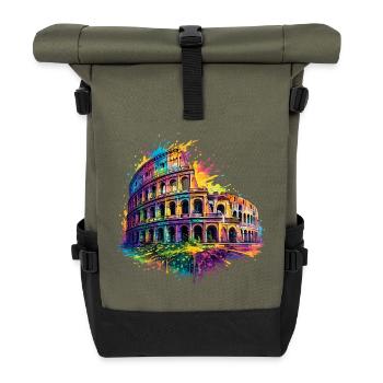 Kolosseum Rom buntes Splash Design Italien - Rolltop Rucksack - Olive/Schwarz - Vorne