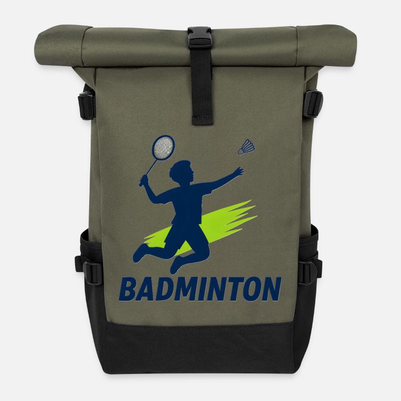 Badminton Kids Tshirt design - Roll Top Backpack - olive/black