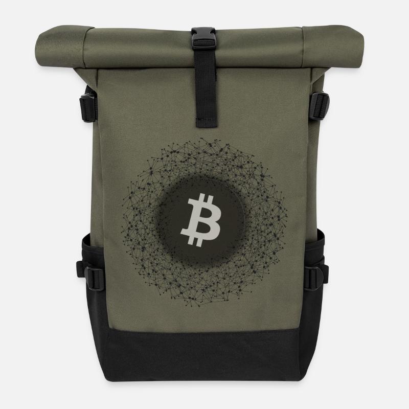 Bitcoin Net Mandala - Roll Top Backpack - olive/black