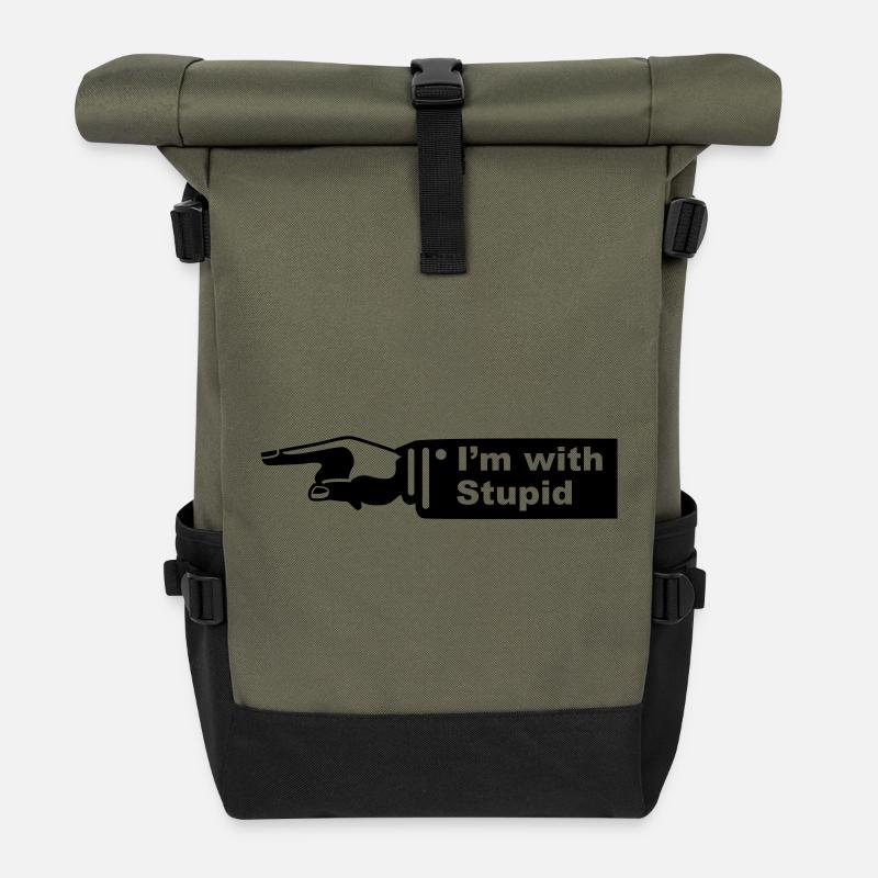 im with stupid - ich bin mit dummen - Rolltop Rucksack - Olive/Schwarz