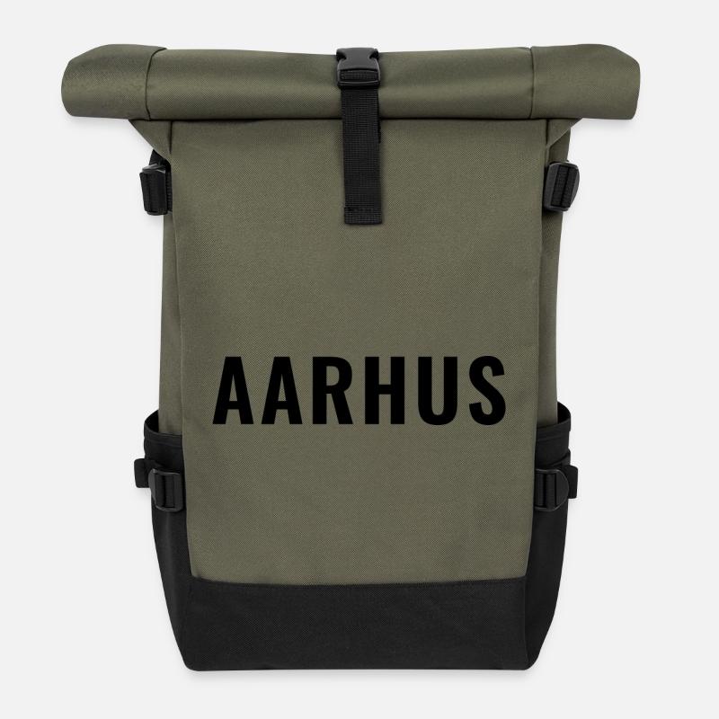 Aarhus Dänemark Minimal Typografie - Rolltop Rucksack - Olive/Schwarz