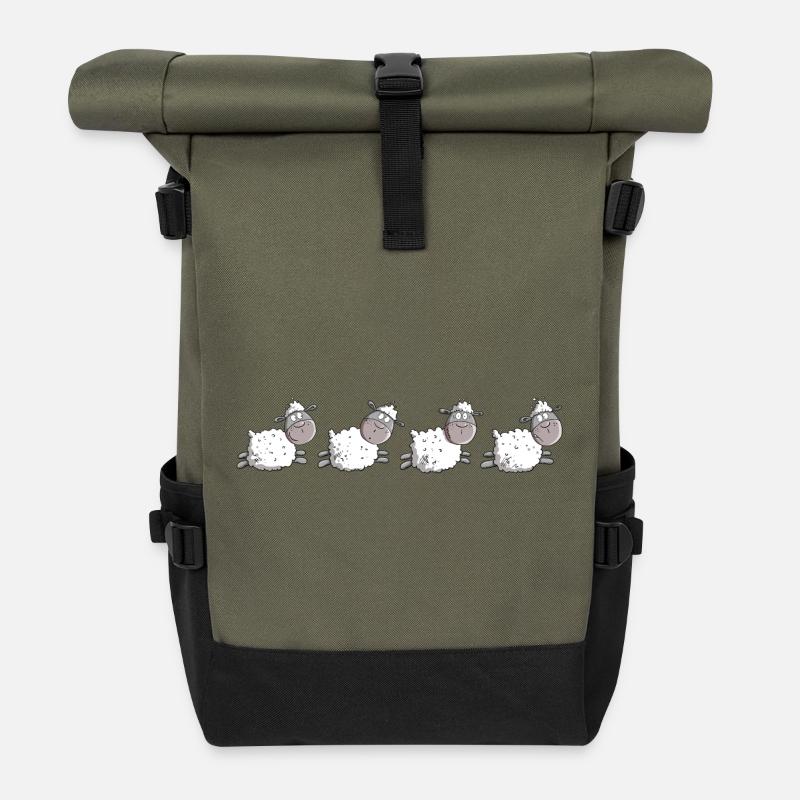 Small flock of sheep I sheep counting sheep - Roll Top Backpack - olive/black