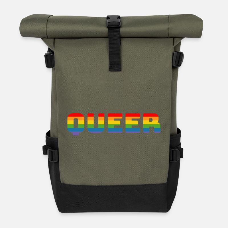 Regenbogen queer LGBT CSD Shirt lgbtqi queer - Rolltop Rucksack - Olive/Schwarz