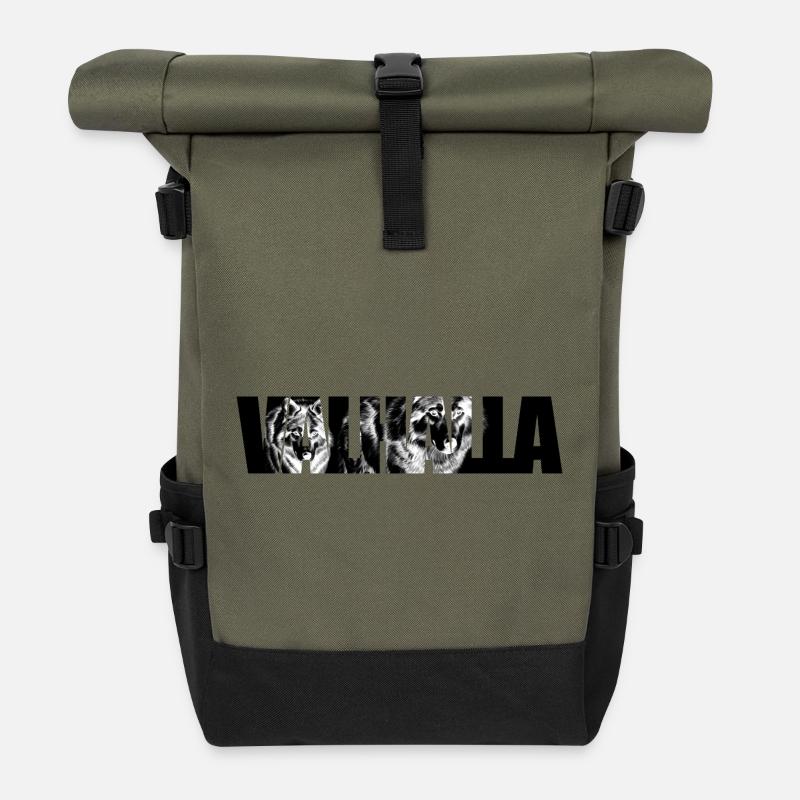 Wolfsgesicht im Fragmentmuster - Rolltop Rucksack - Olive/Schwarz