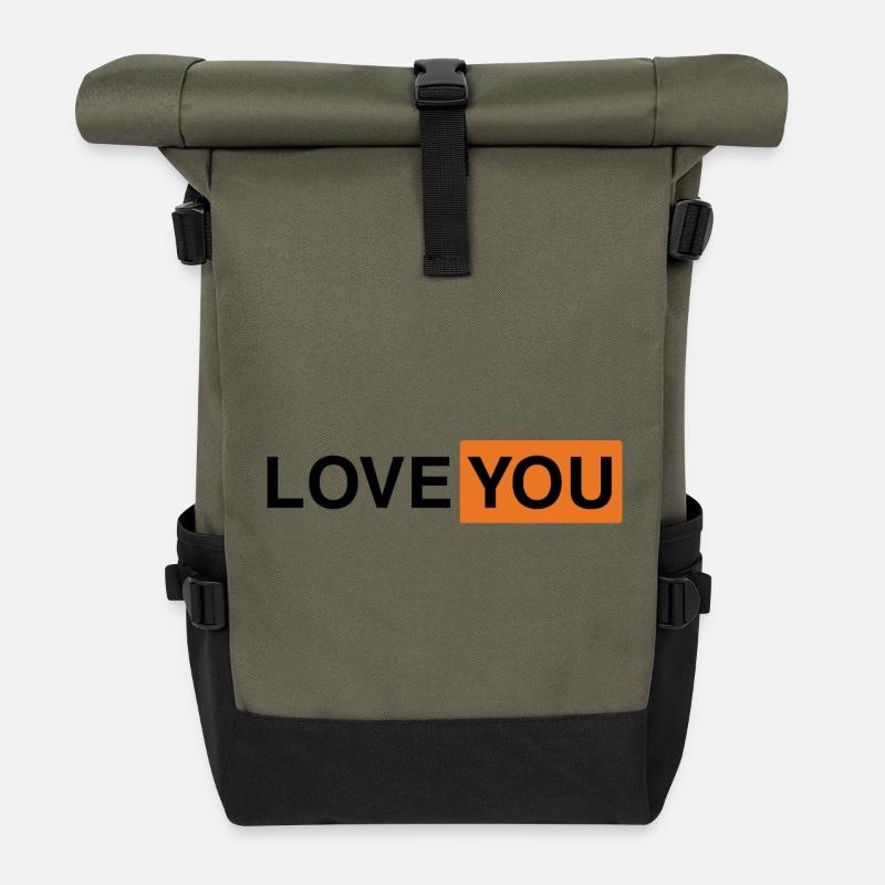 Love You Hub Style - Roll Top Backpack - olive/black