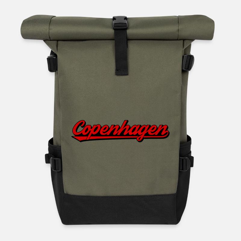 Copenhagen Schriftzug Retrorot - Rolltop Rucksack - Olive/Schwarz