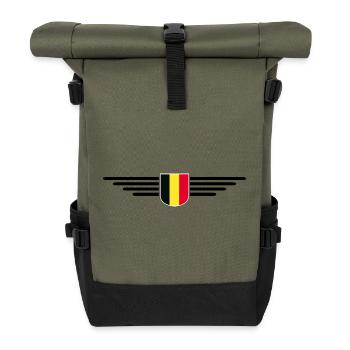 Ich liebe Belgien Design T-Shirt Outfit - Rolltop Rucksack - Olive/Schwarz - Vorne