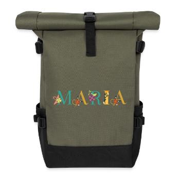 MARIA Name Art With Flowers Embroidered - Roll Top Backpack - olive/black - Front