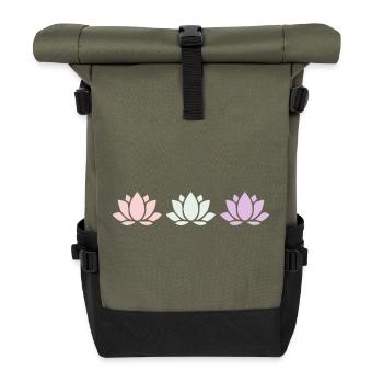 Lotus Flower Lotus Flower Flower Pastel Flower Yoga - Roll Top Backpack - olive/black - Front