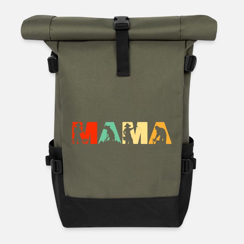 Mama Farmer Retro Vintage Silhouette Slogan - Rolltop Rucksack - Olive/Schwarz