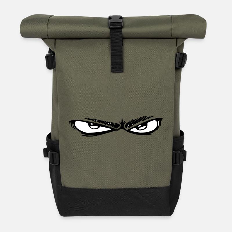 Nachtaugen Schwarzweiß - Rolltop Rucksack - Olive/Schwarz