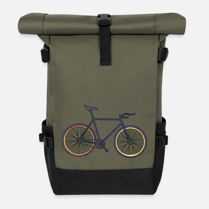 Fixie Bike Vintage - Gift Idea - Roll Top Backpack - olive/black