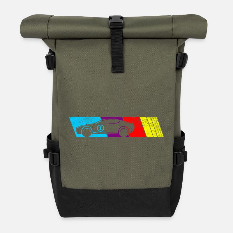Abstract color explosion car design - Roll Top Backpack - olive/black