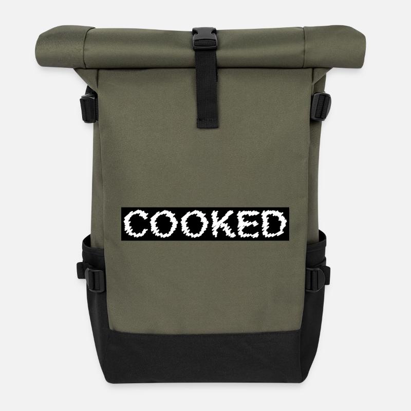 COOKED Black and White by Falsches Design - Rolltop Rucksack - Olive/Schwarz