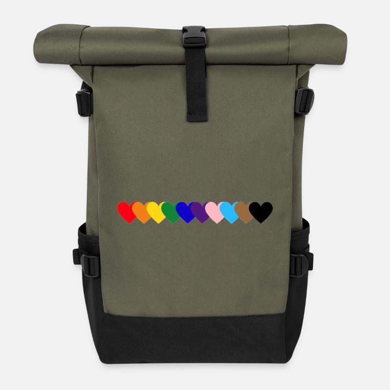 Regenbogen Herzen Pride - Rolltop Rucksack - Olive/Schwarz