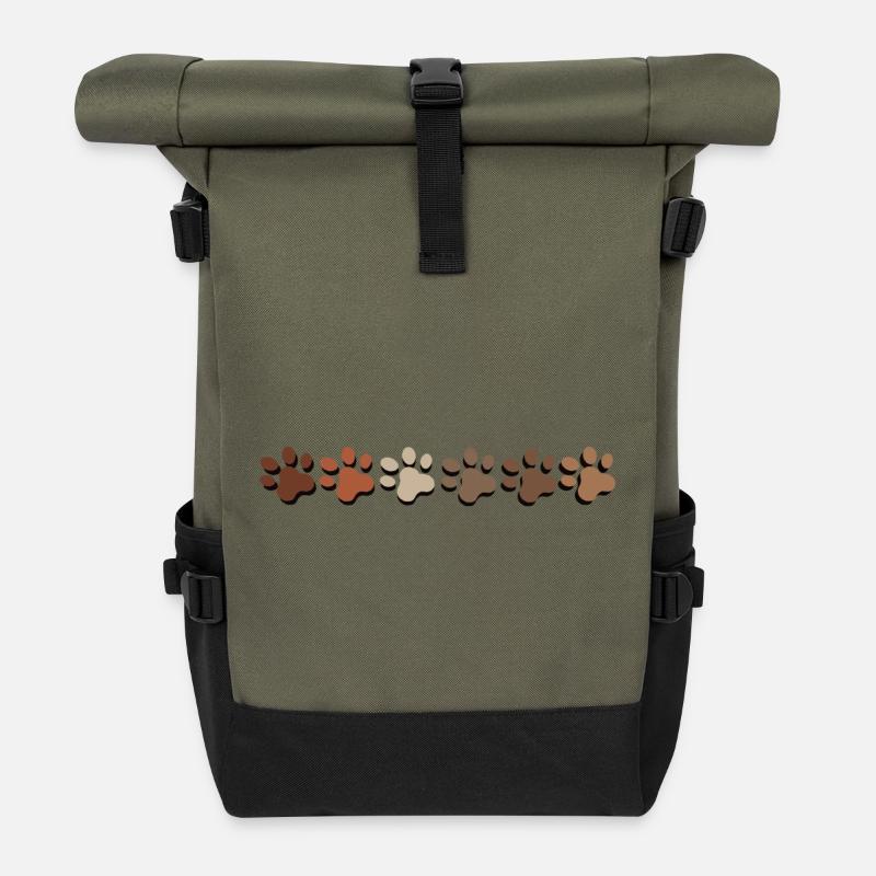 Hundeabdrücke in Herbstfarben - Rolltop Rucksack - Olive/Schwarz