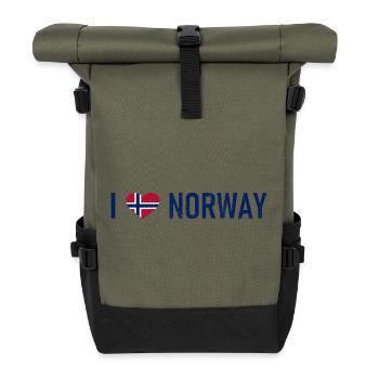 I love Norway - Norge - Norwegen - Herz - Liebe - Rolltop Rucksack - Olive/Schwarz - Vorne