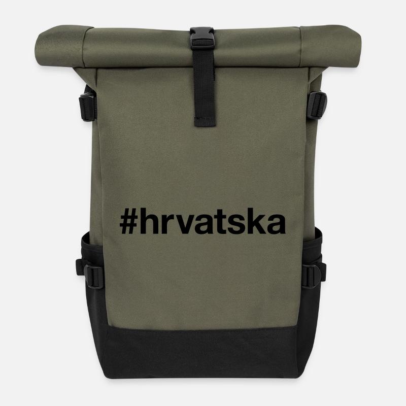 KROATIEN Hrvatska Kroate Kroatisch Hashtag - Rolltop Rucksack - Olive/Schwarz
