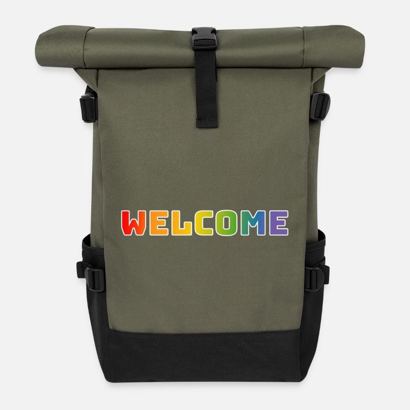 Rainbow welcome white - Roll Top Backpack - olive/black