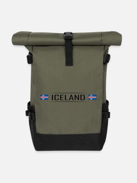 Iceland Land Island Skandinavien Urlaub - Rolltop Rucksack - Olive/Schwarz