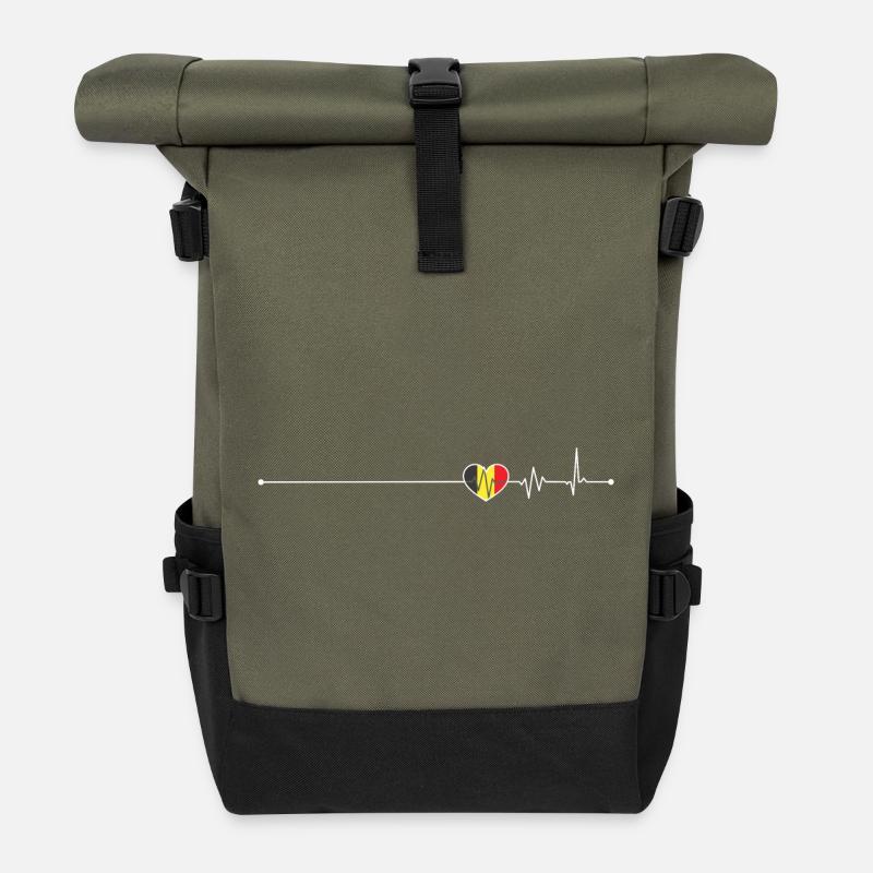 Heartbeat belgium flag - Roll Top Backpack - olive/black